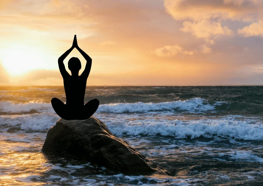 Meditation with Buddha statue and lights